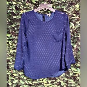 Lily White Blue Red Dot Blouse Top Junior M